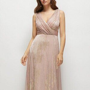 After Six 6895....V-Neck Gold Floral Metallic Pleated Dress...Pink Gold...Sz XL